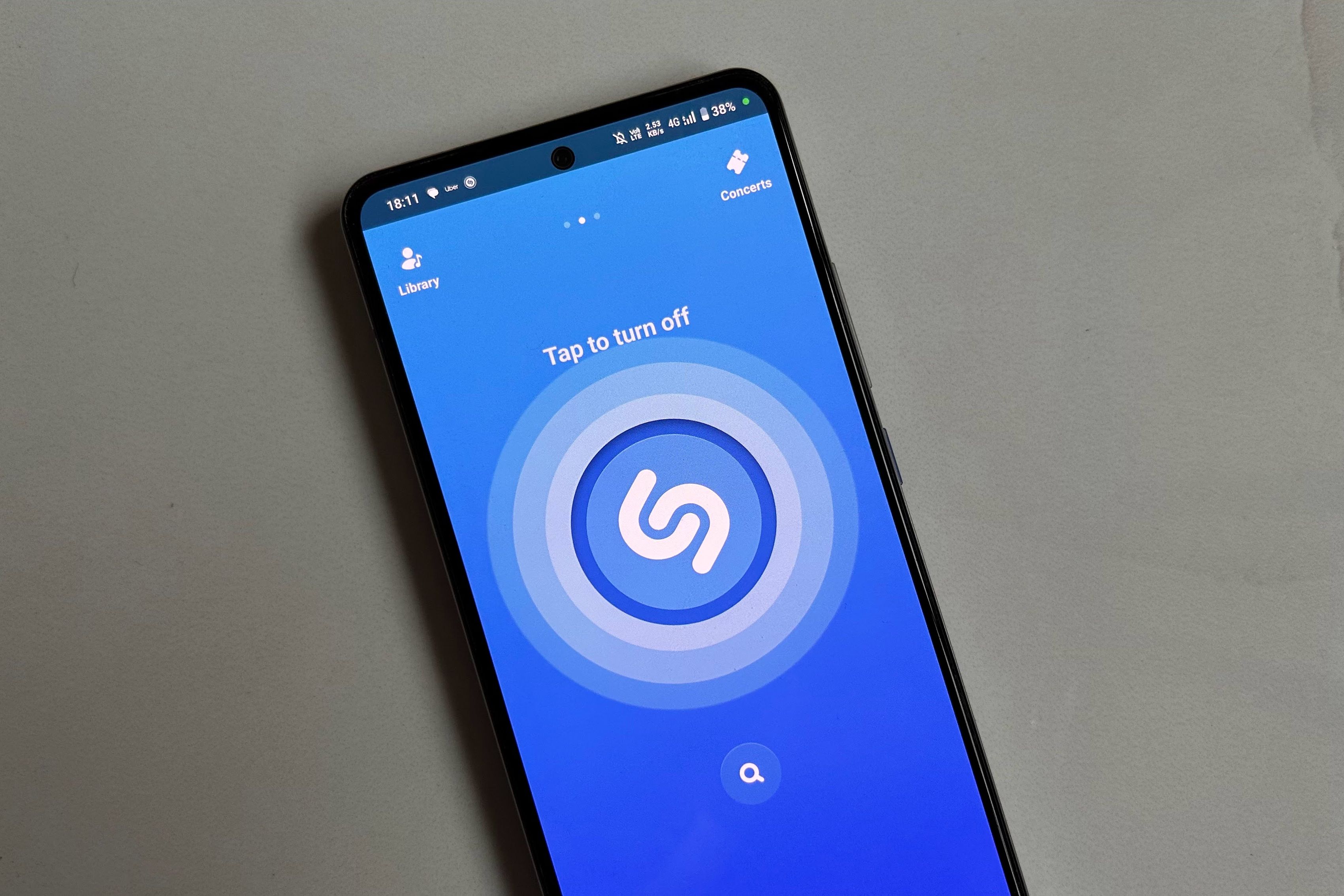 Shazam app running on Android phone.